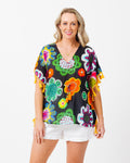 Chilli Tassel Top in Black Deco Floral