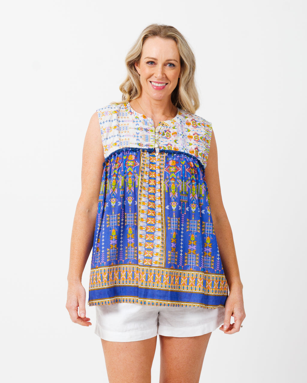 Chilli Short Top in Aztec Blue