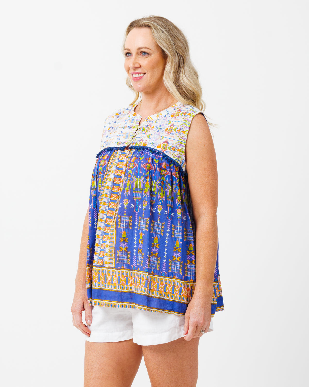 Chilli Short Top in Aztec Blue
