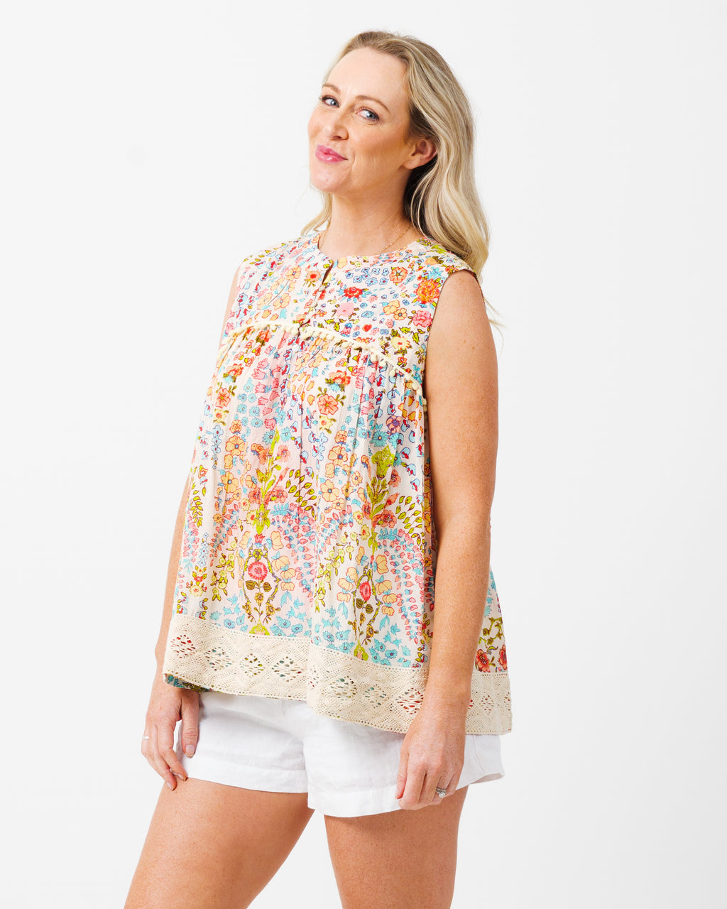 Chilli Short Top in Ecru Floral