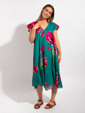 Maheno Dress in Teal Poppies