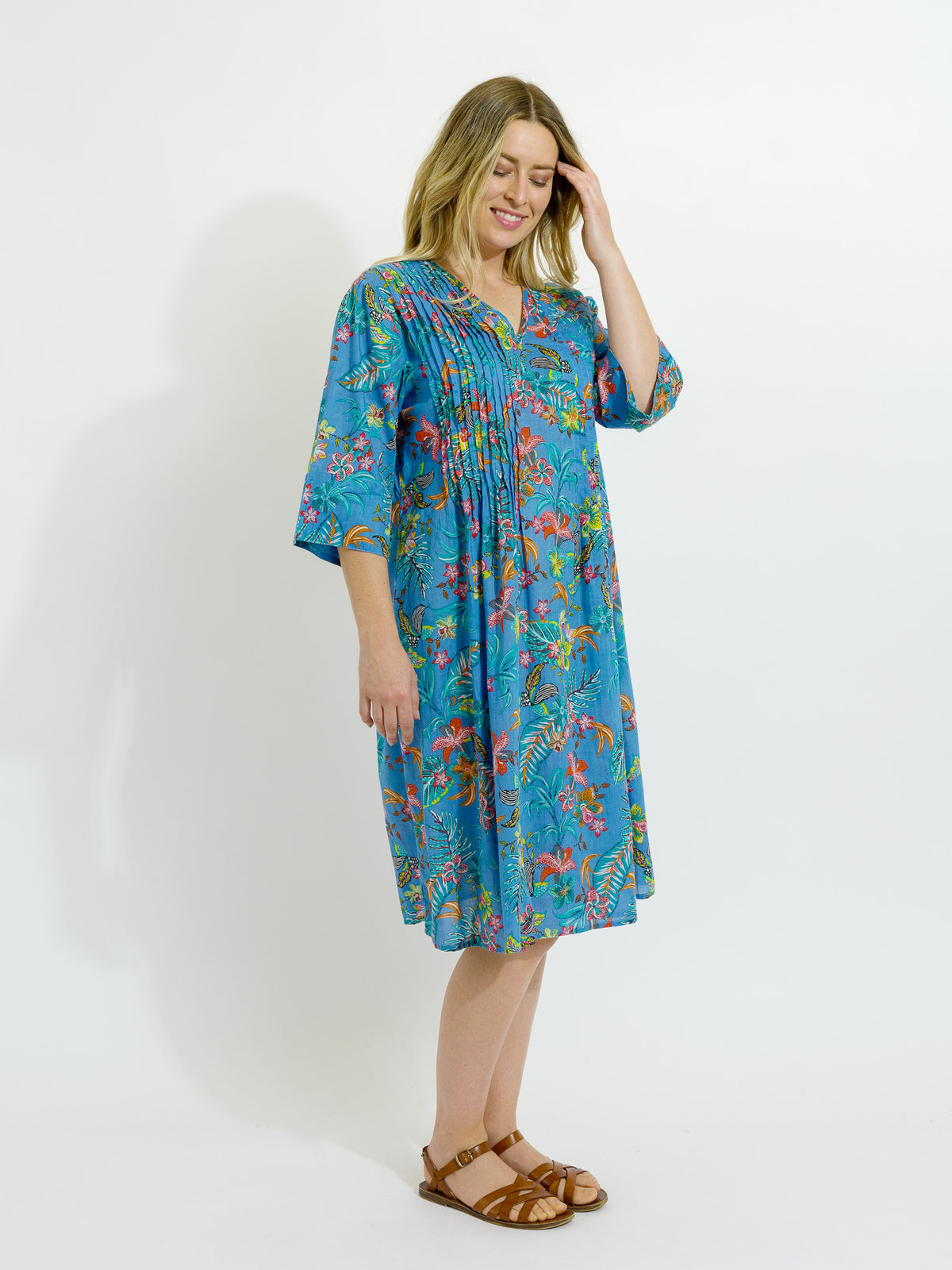 Heron Dress in Blue Garden