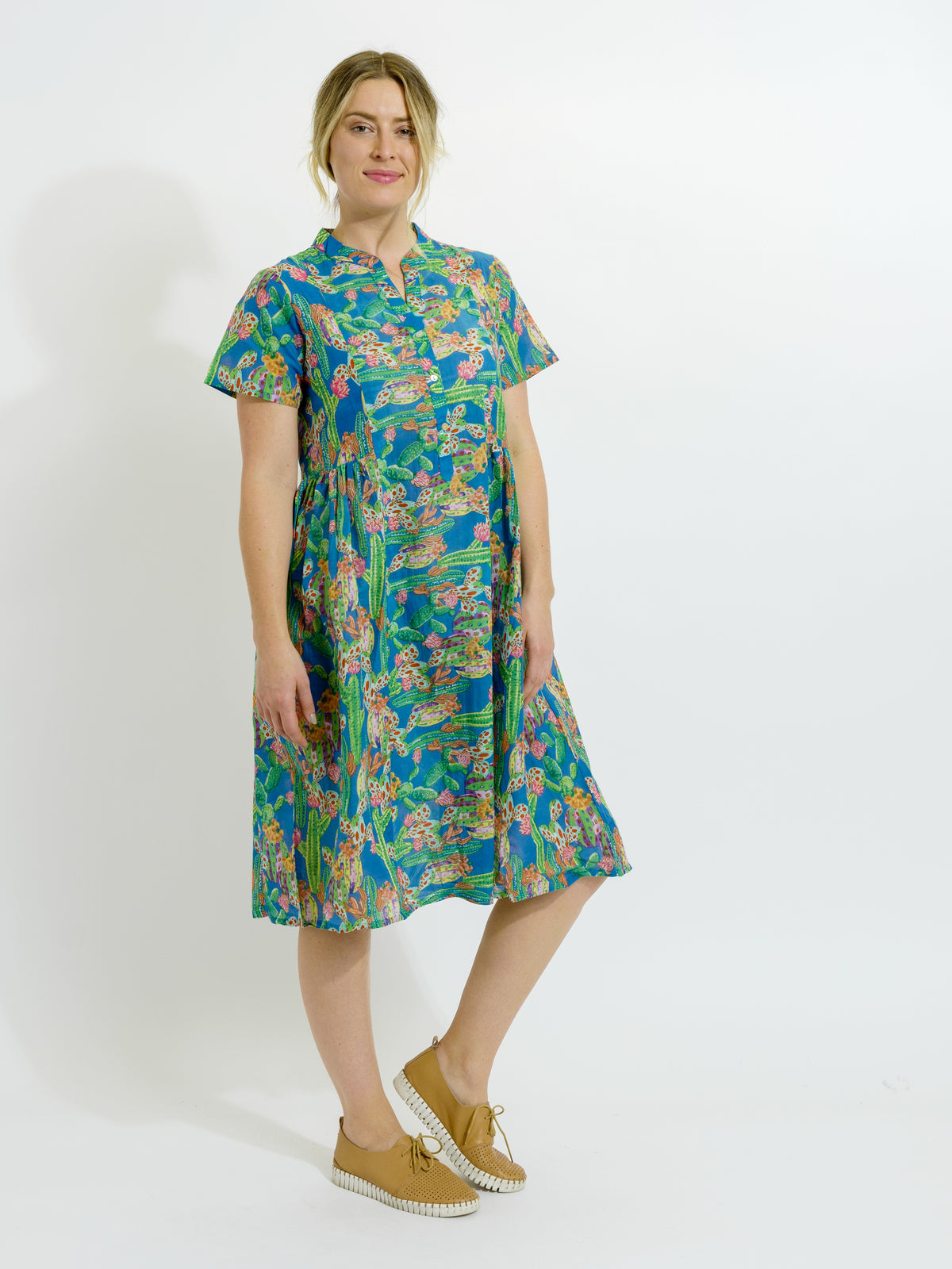 blue cactus dress Roper Womens Blue Cactus Print Long Sleeve Dress XS