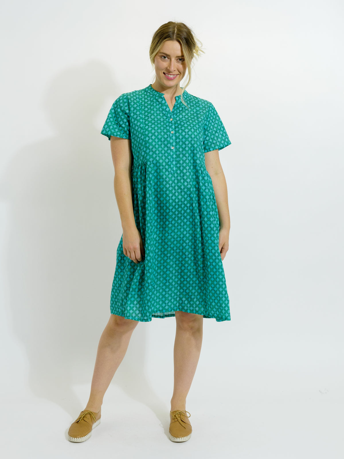 Airley Dress in Teal Diamonds
