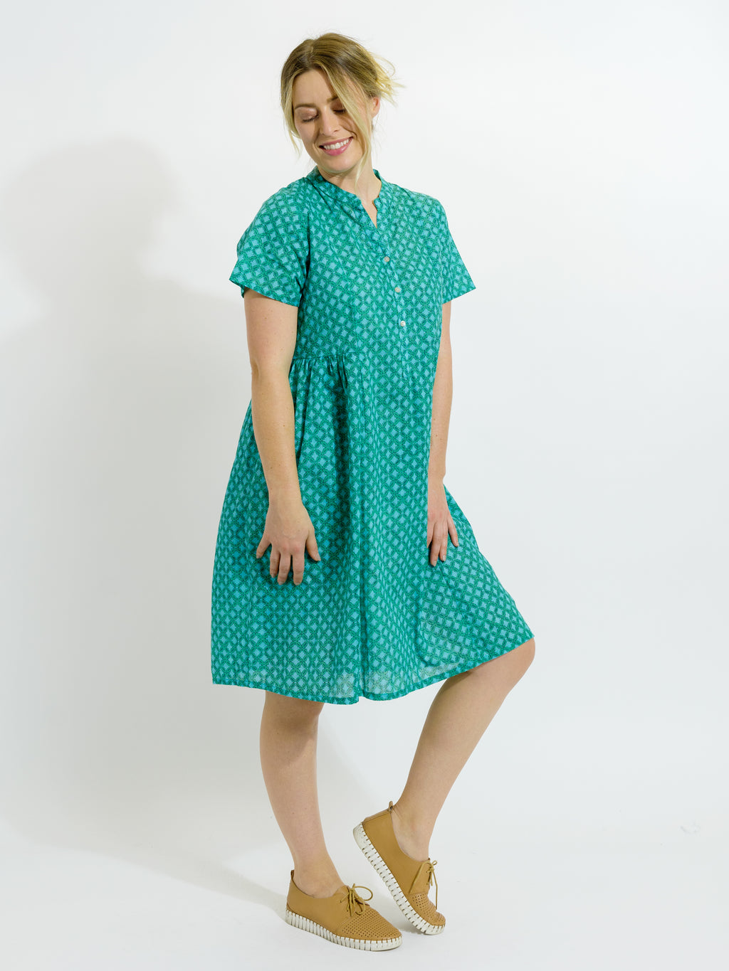 Airley Dress in Teal Diamonds