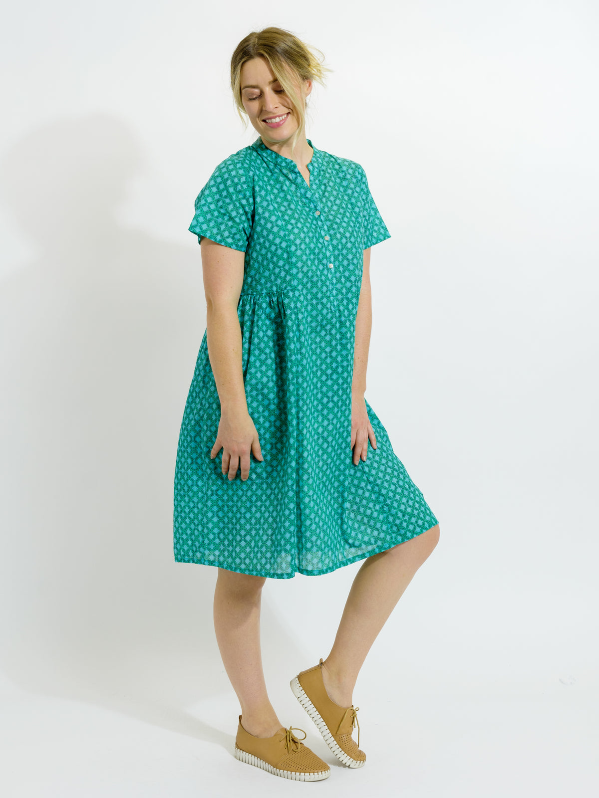 Airley Dress in Teal Diamonds