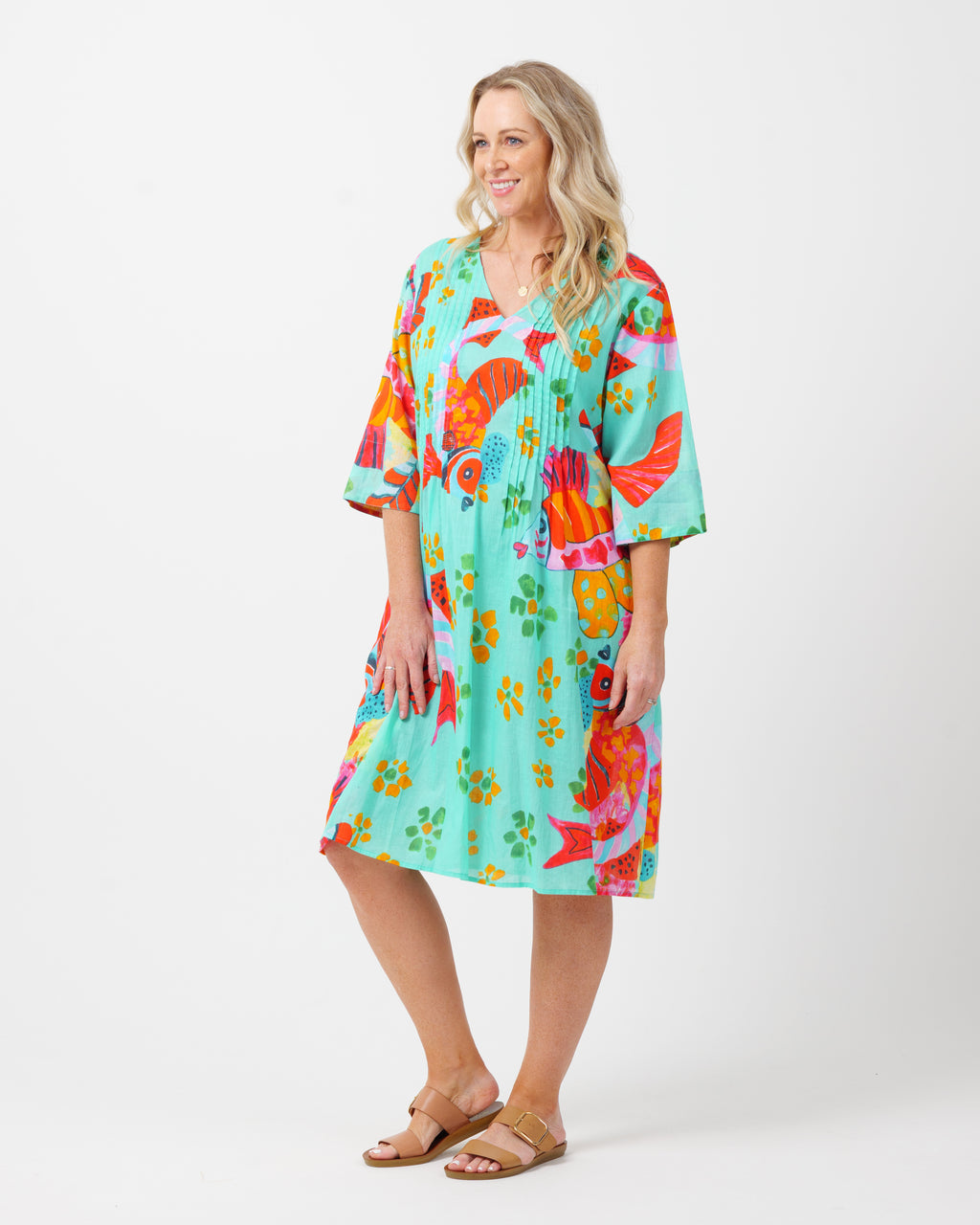 Heron Dress in Teal Fish