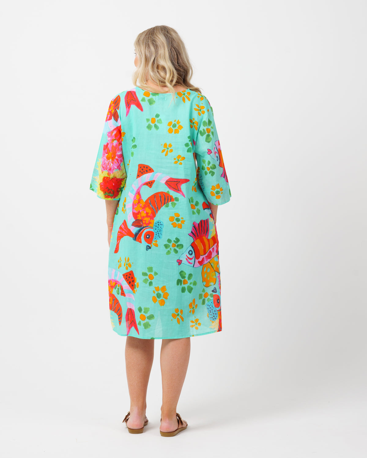 Heron Dress in Teal Fish