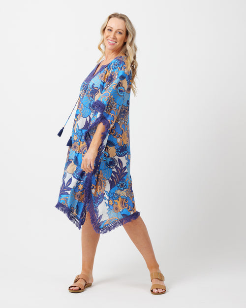 Bedarra Kaftan Dress in Kaleido Blue