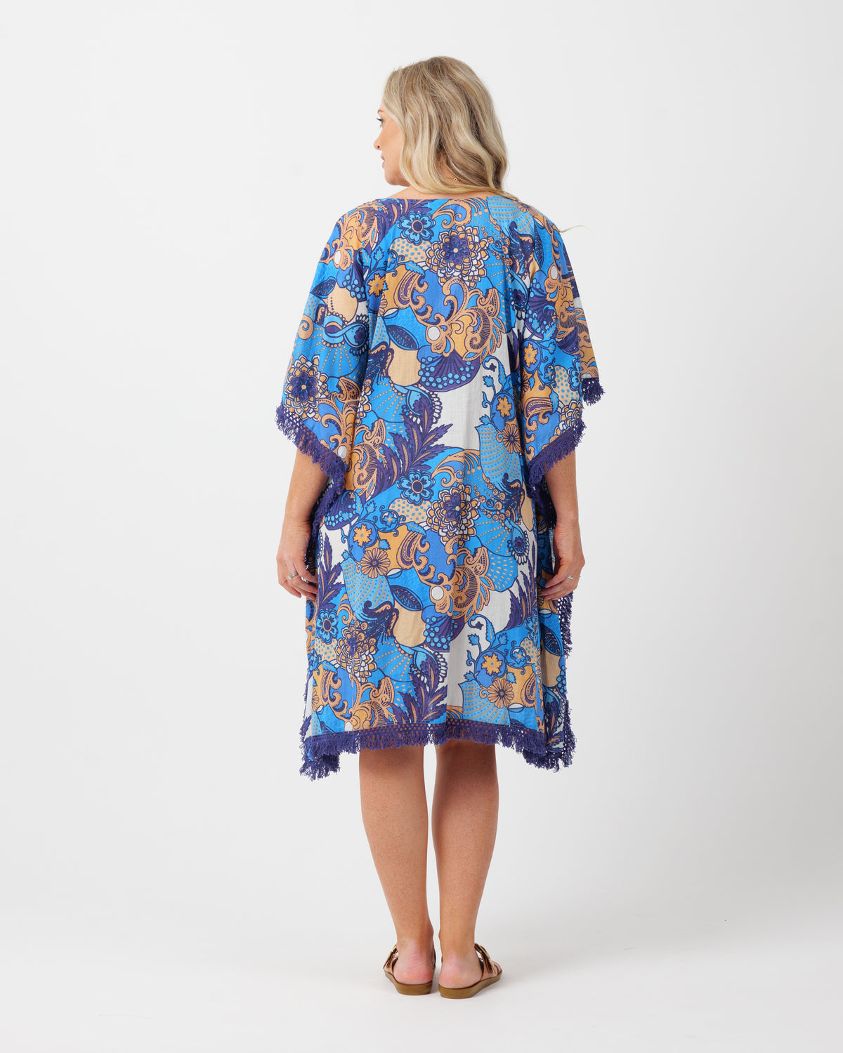 Bedarra Kaftan Dress in Kaleido Blue