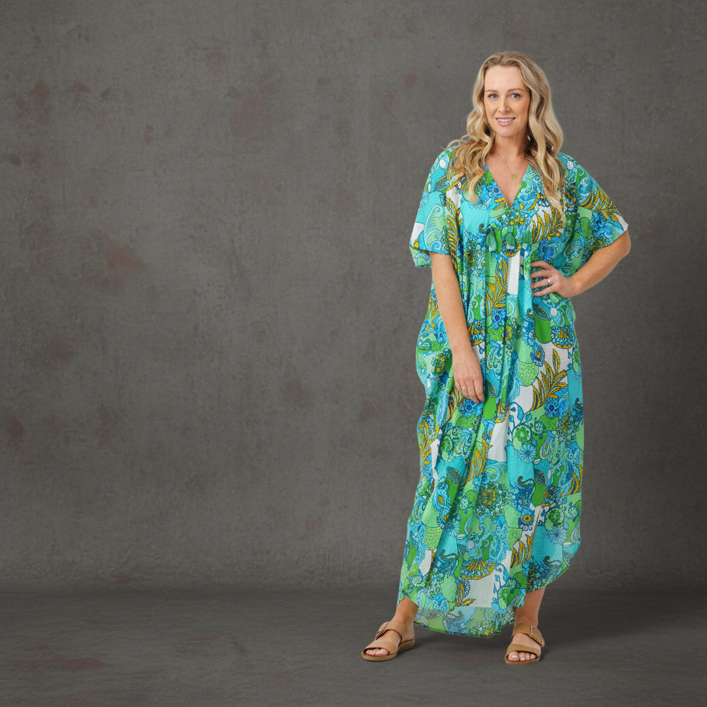 colourful cotton dresses 100% Cotton Blue Floral Maxi Dress - All Dresses