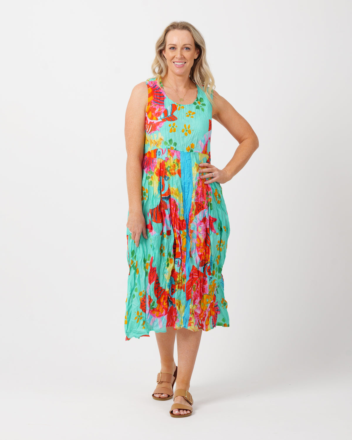 Glasshouse Dress in Teal Fish