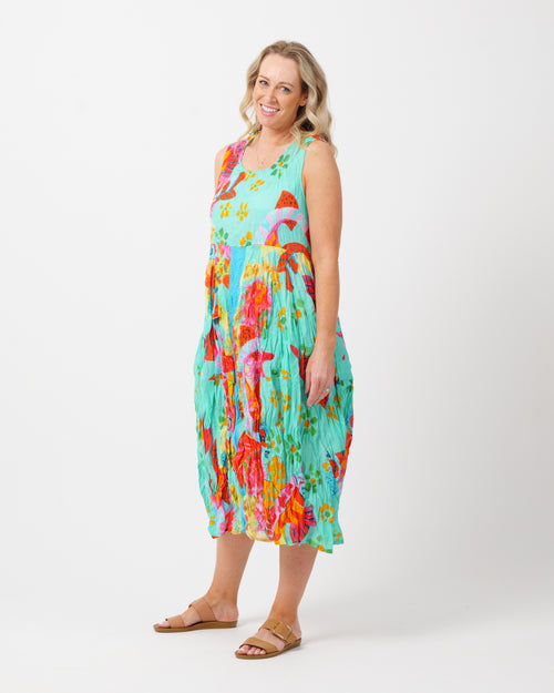 Glasshouse Dress in Teal Fish