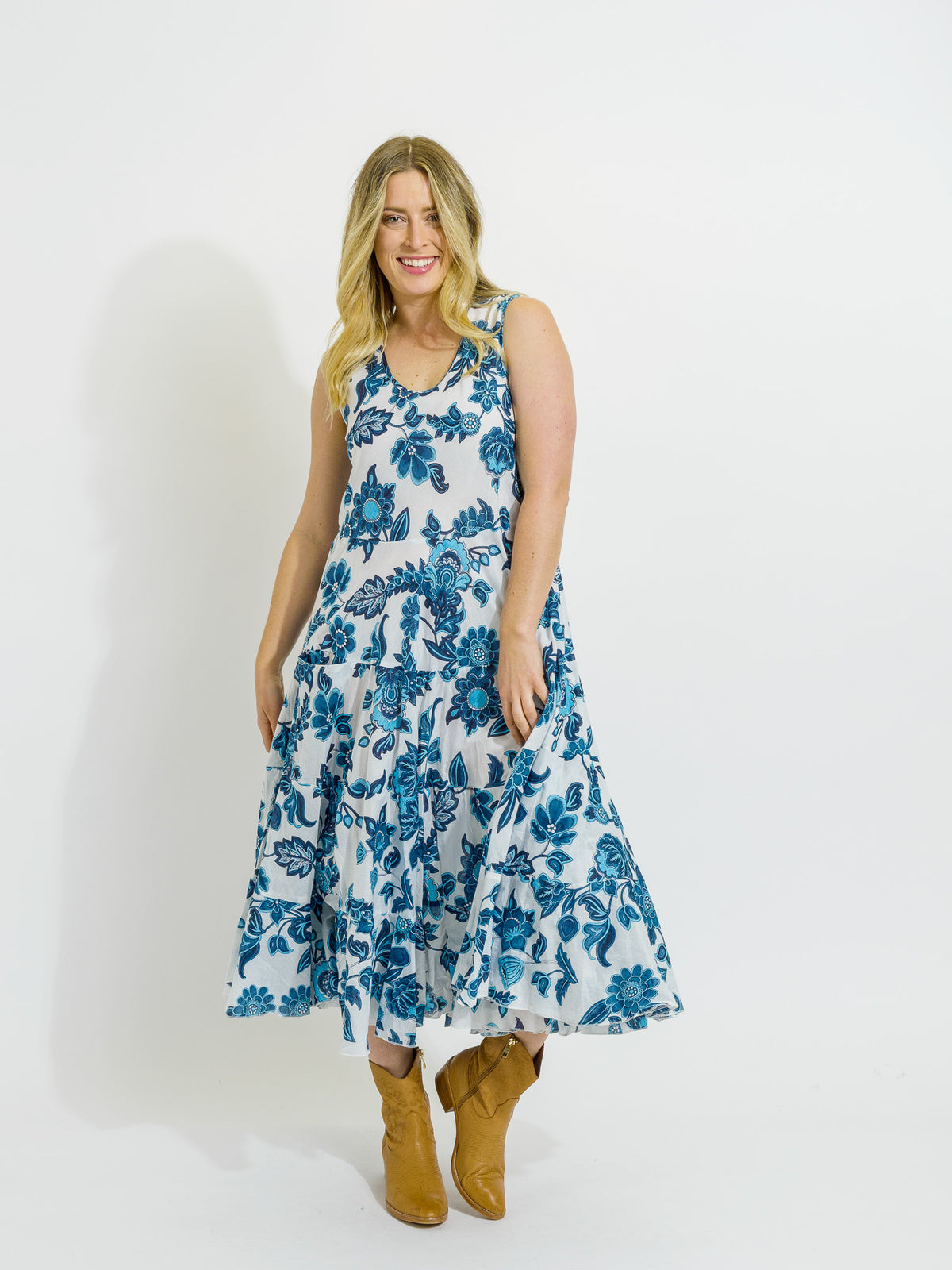 Daydream Dress in Blue on White Floral
