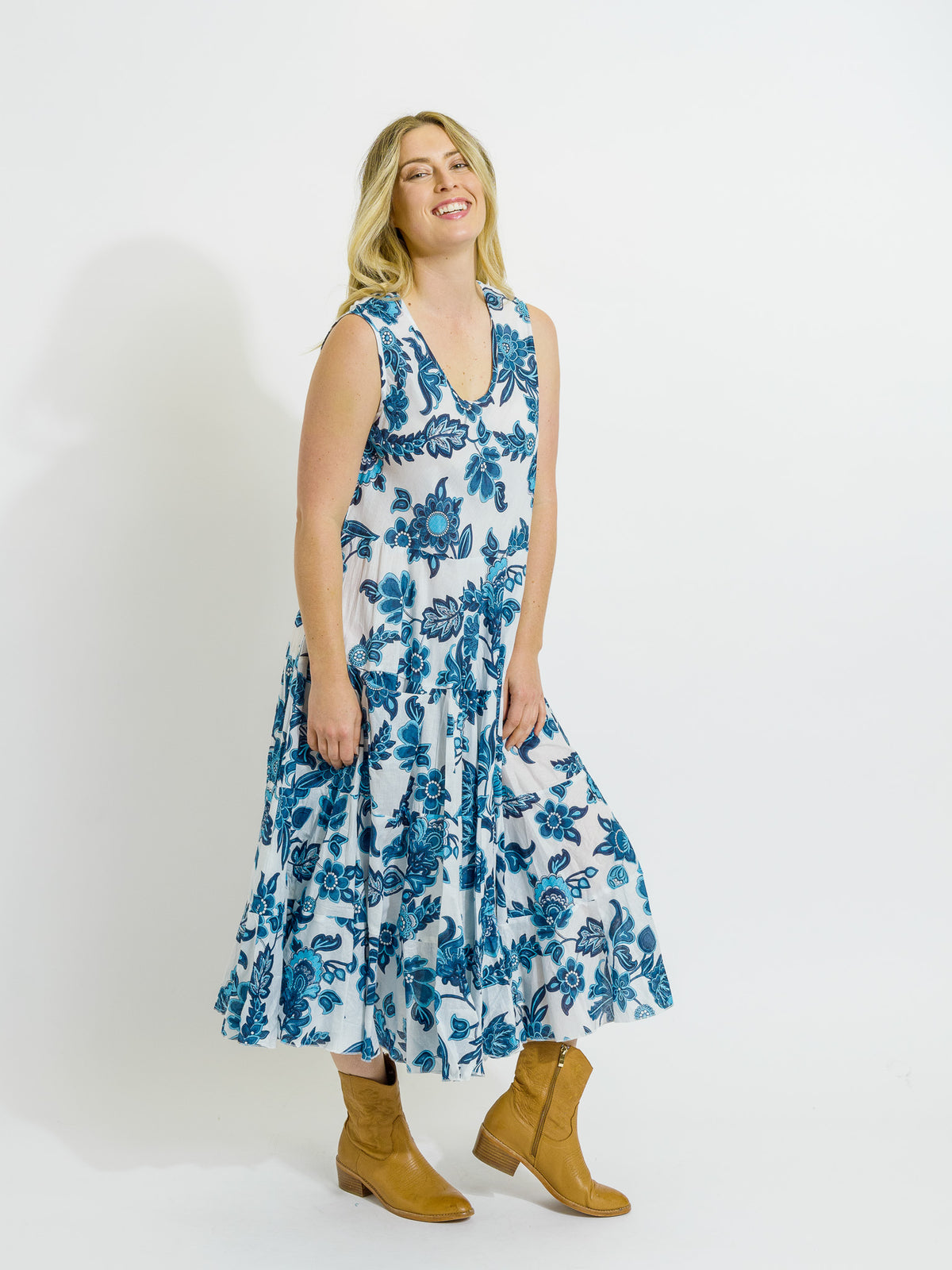 Daydream Dress in Blue on White Floral