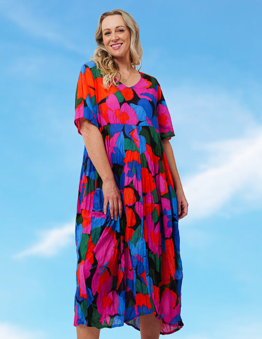 Glasshouse Cap Sleeve Dress in Multi Floral