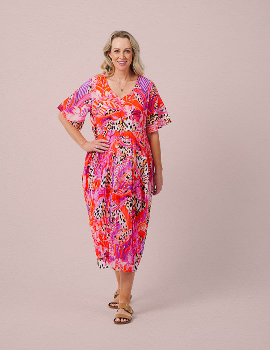 Glasshouse Cap Sleeve Dress in Pink Leopard