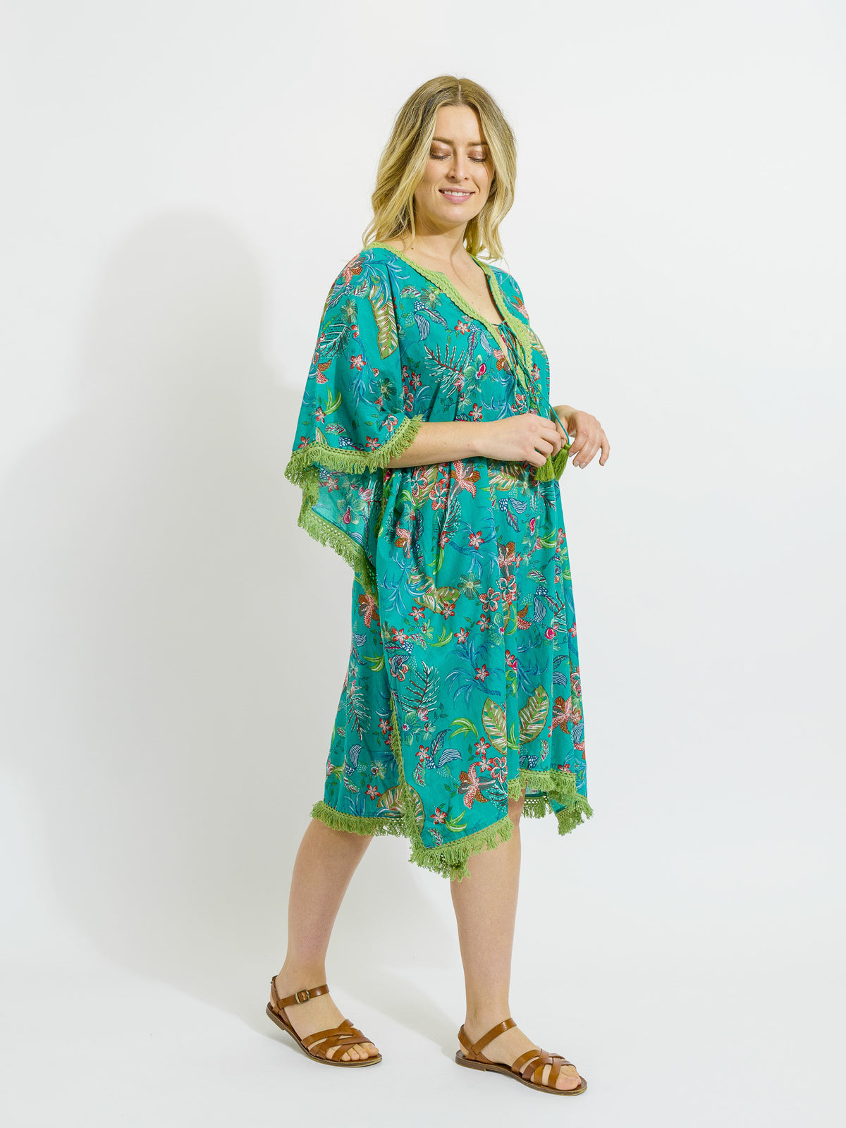 Bedarra Kaftan in Green Garden