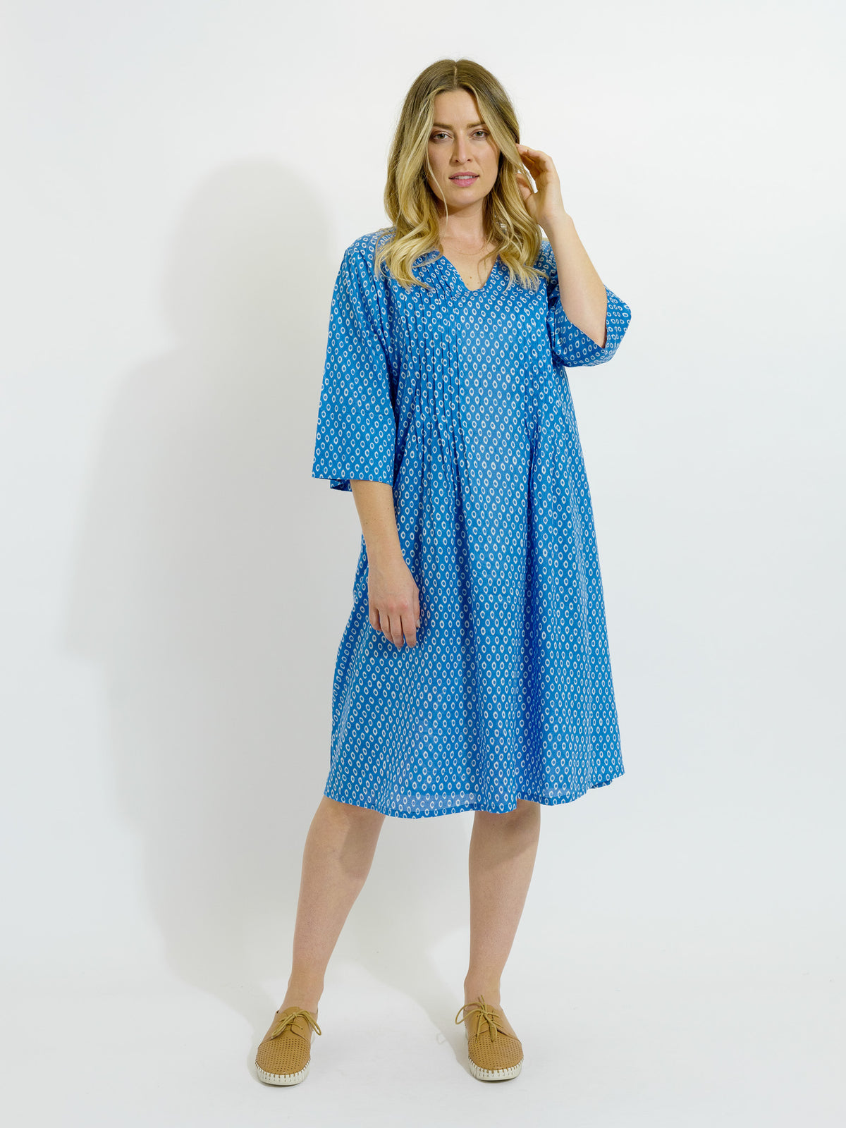 Heron Dress in Blue and White Eyes