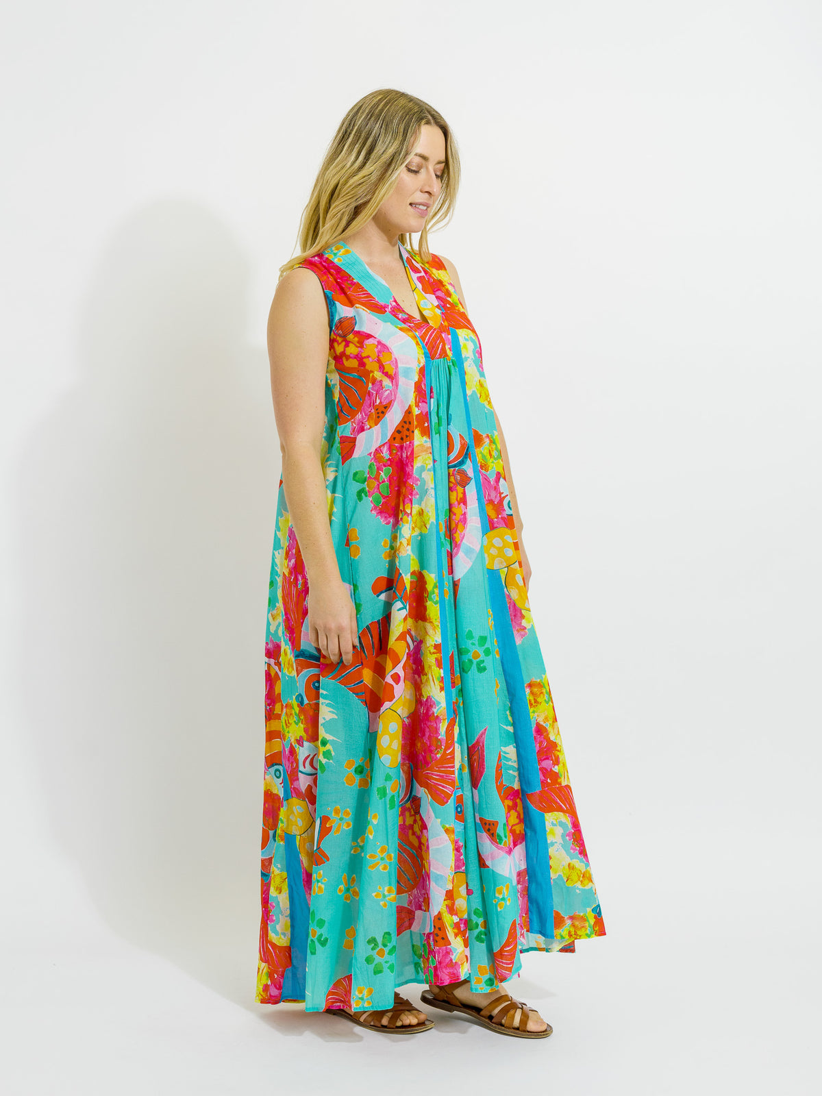 Mossman Dress in Teal Fish