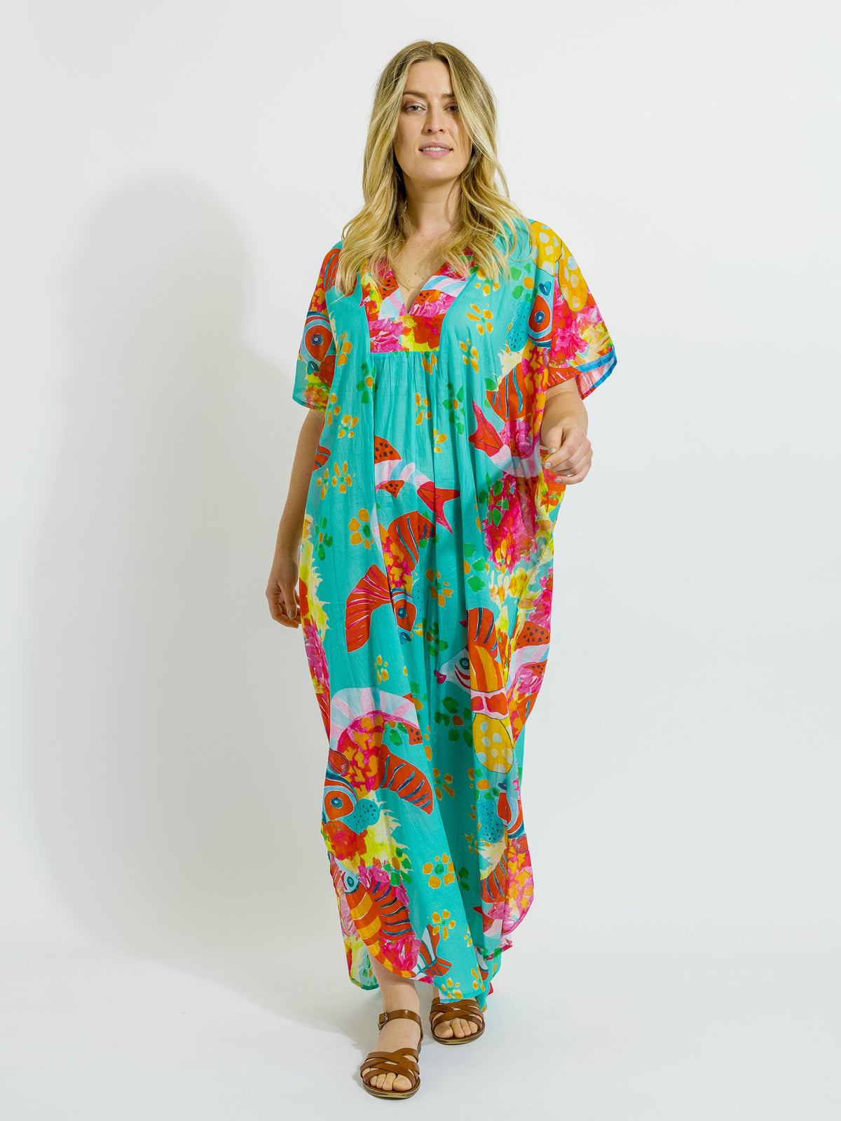 Tiwi Kaftan in Teal Fish