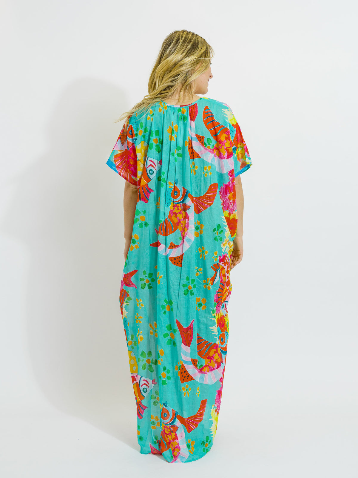Tiwi Kaftan in Teal Fish