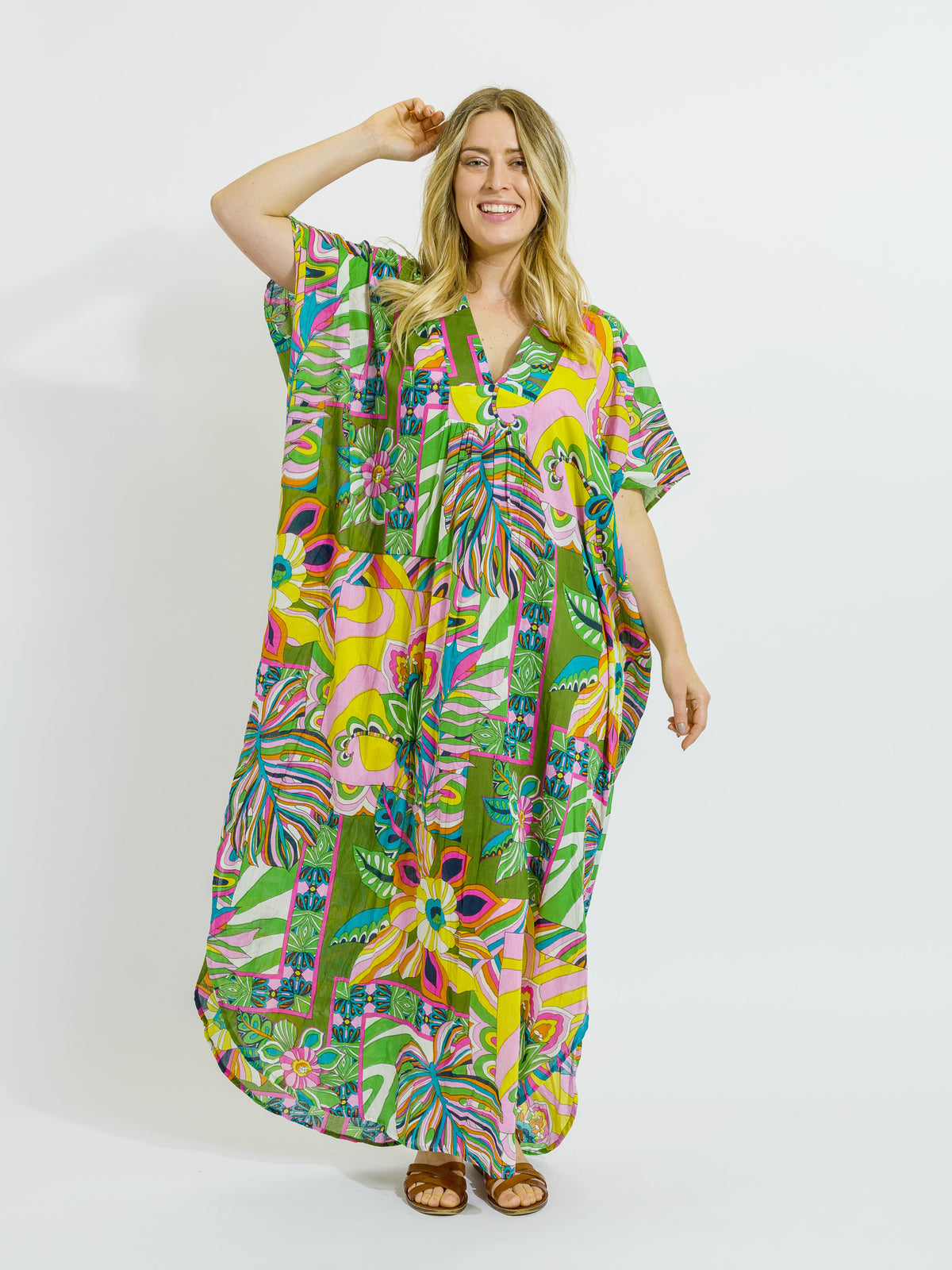 Tiwi Kaftan in Green Multi