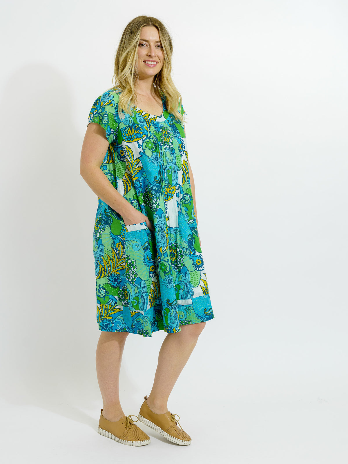 Marcoola dress in Kaleido Lime
