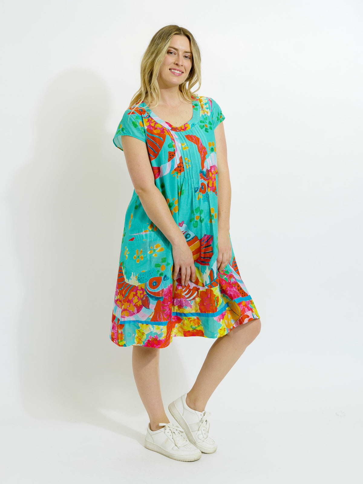Marcoola dress in Teal Fish