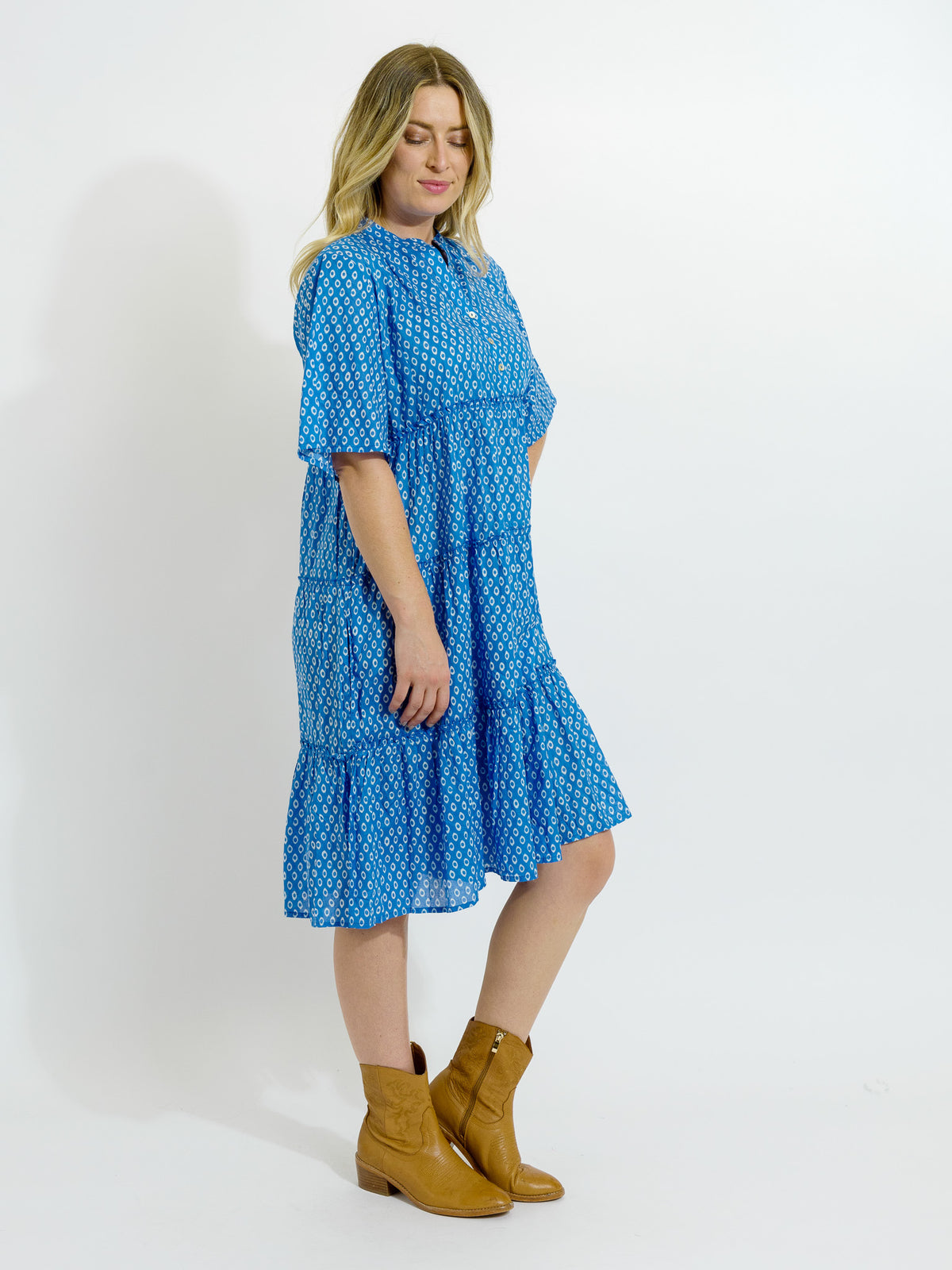 Castaway Dress in Blue and White