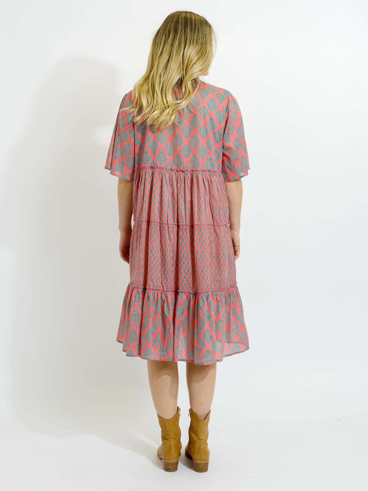 Castaway Dress in Green Diamonds on Pink