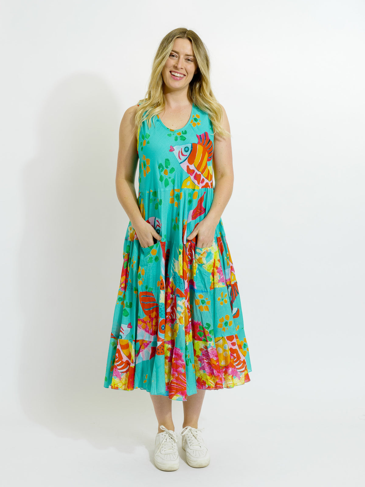 Daydream Dress in Teal Fish