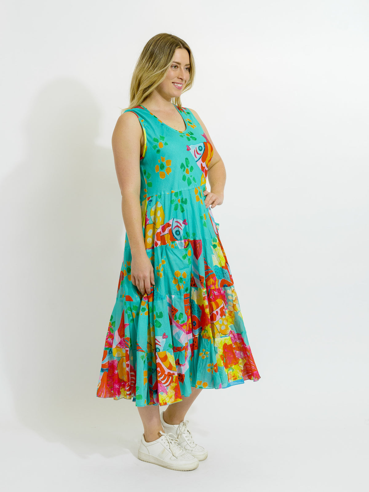 Daydream Dress in Teal Fish