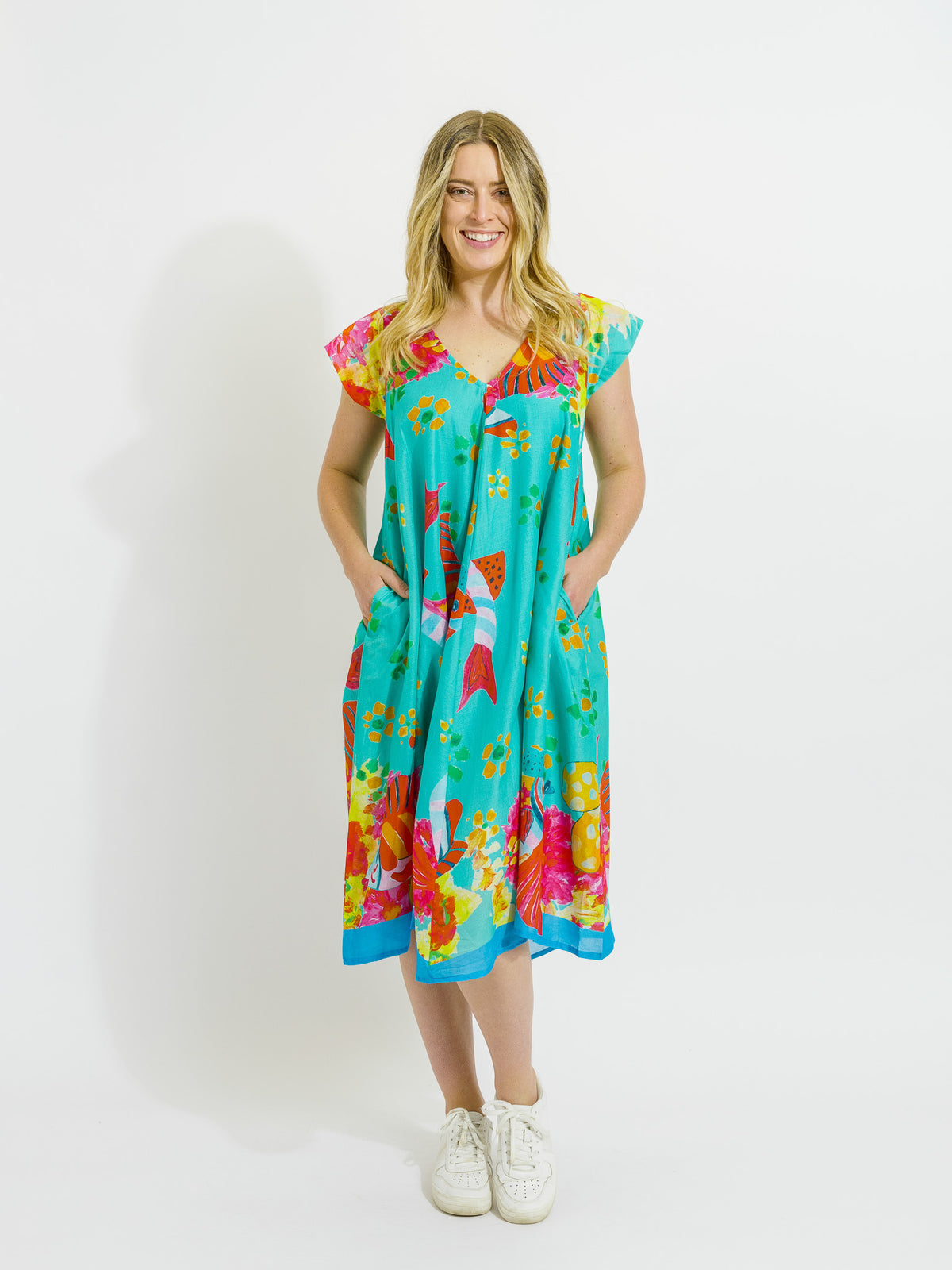 Maheno Dress in Teal Fish