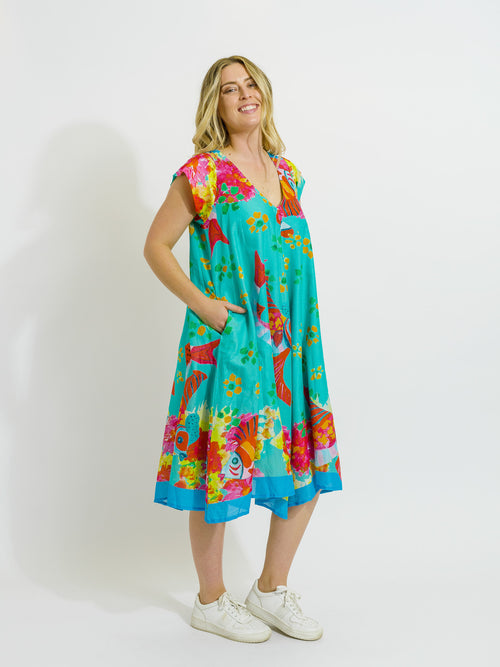 Maheno Dress in Teal Fish