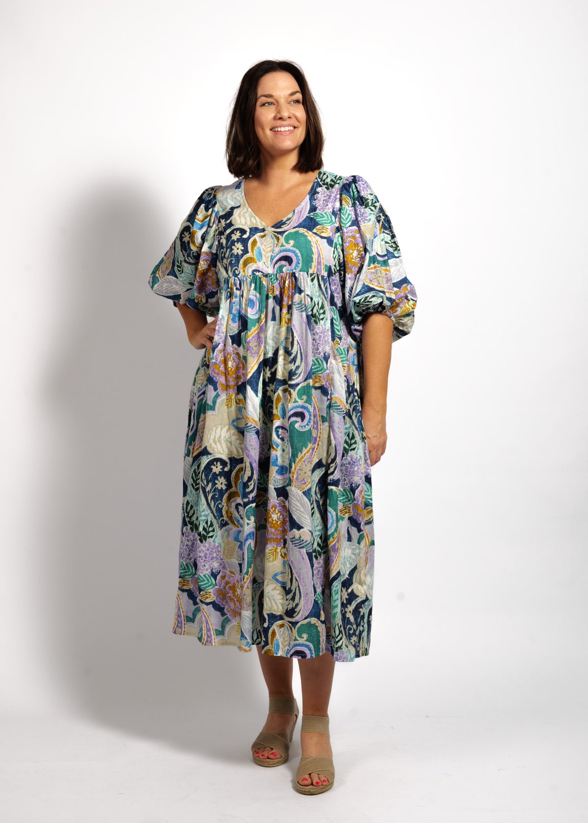 Amalia Dress in Blue Wash Swirl