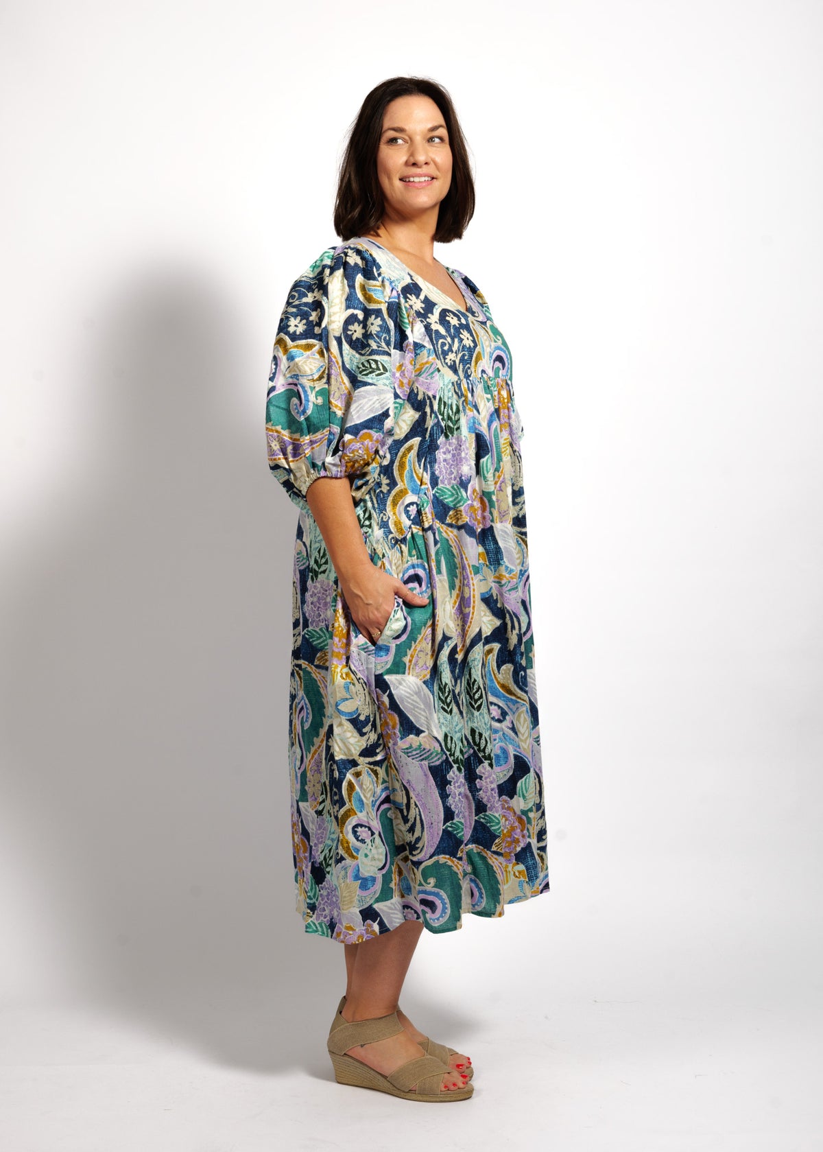 Amalia Dress in Blue Wash Swirl
