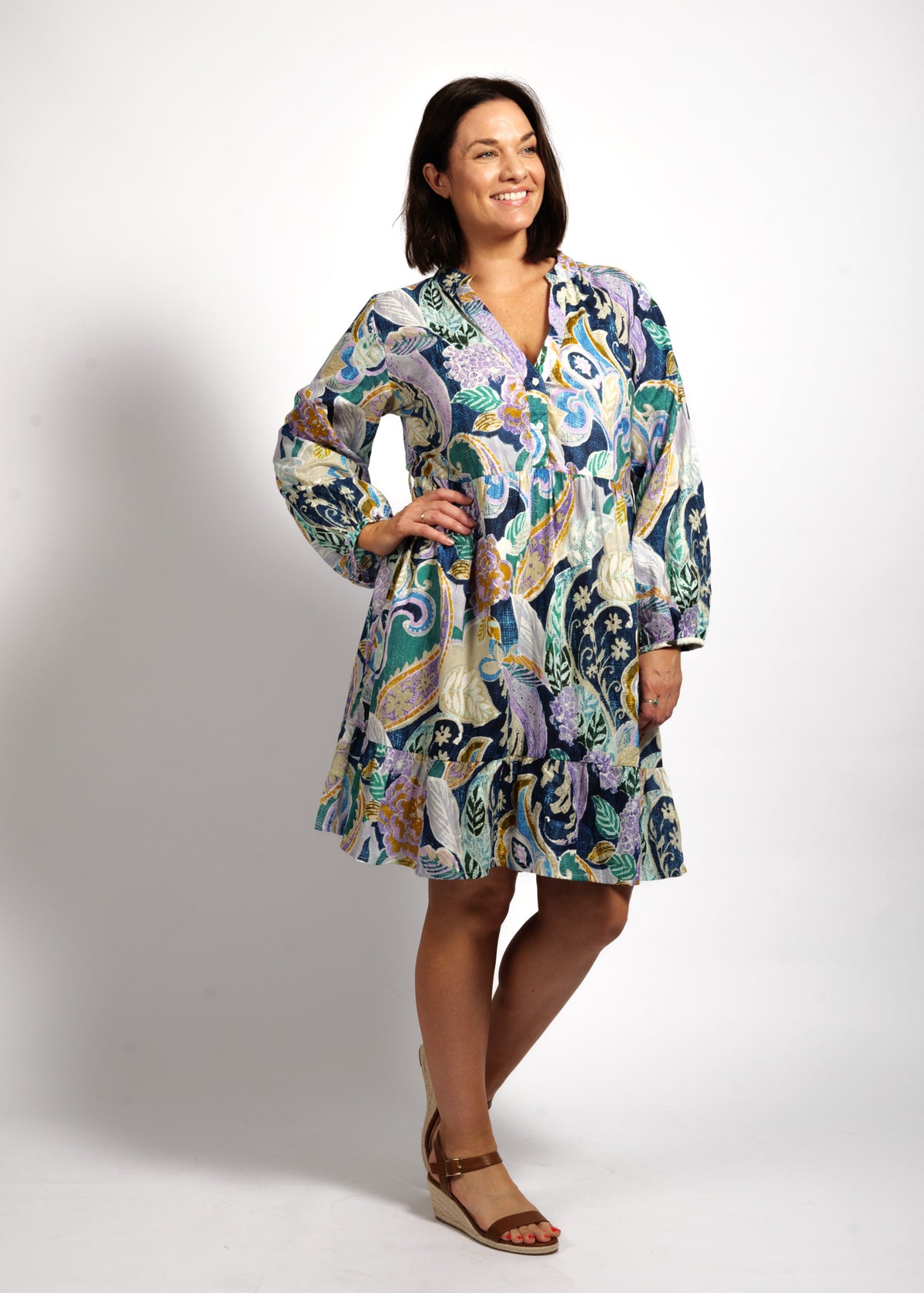 Sofia Dress in Blue Wash Swirl