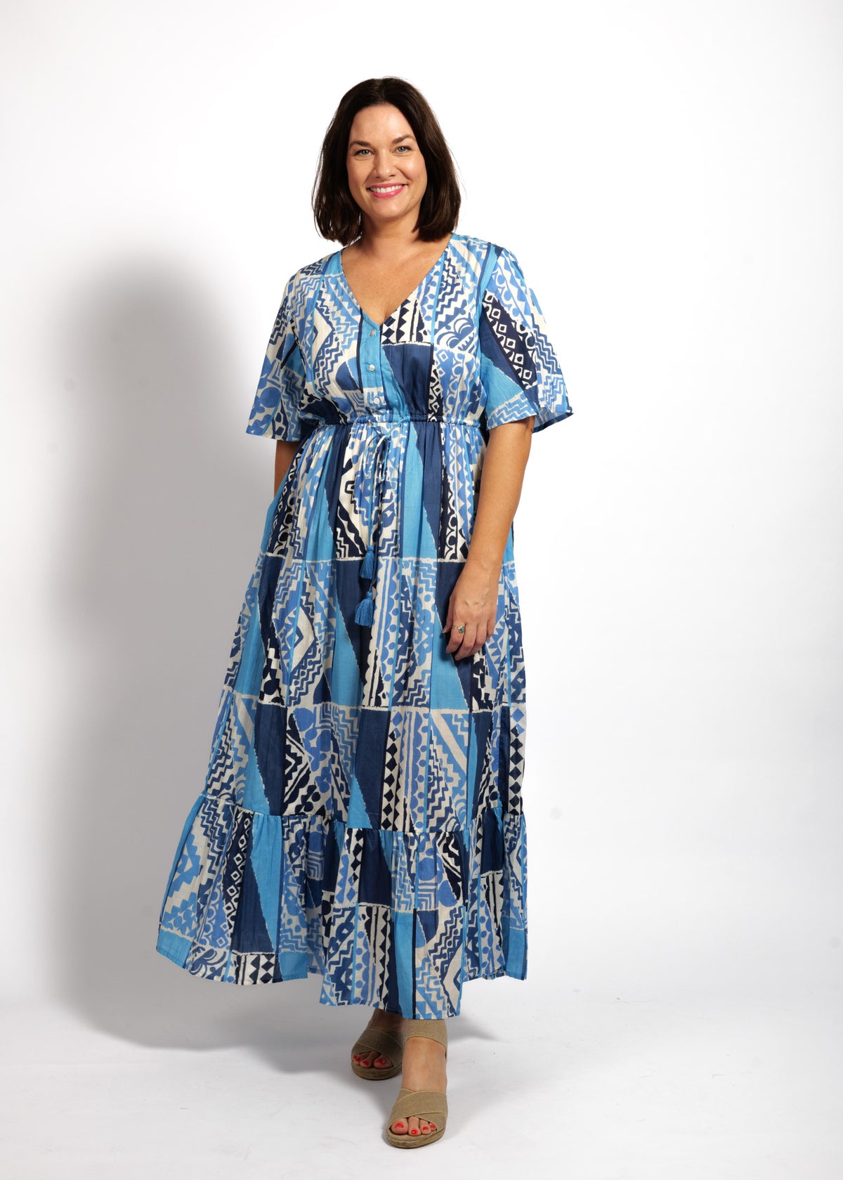 Bella Dress in Blue Rectangles