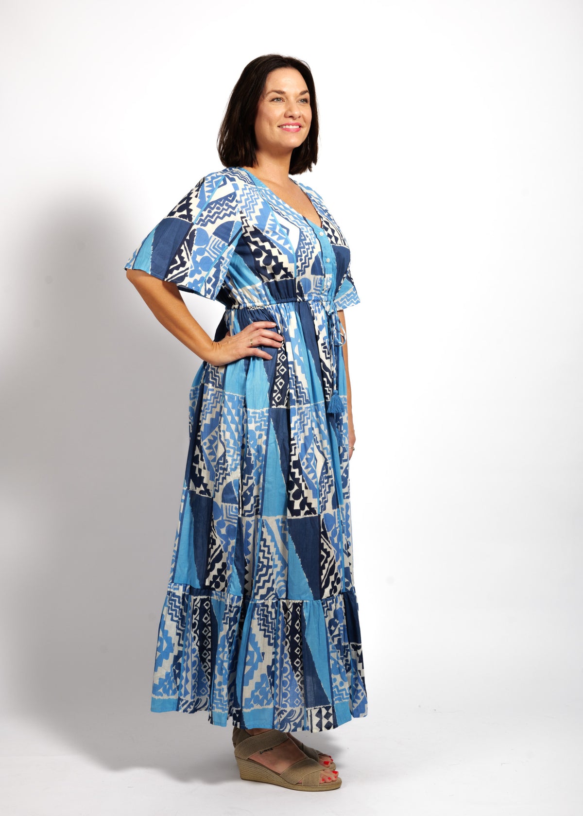 Bella Dress in Blue Rectangles