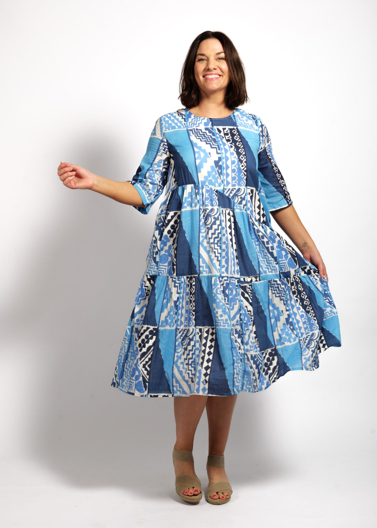Violetta Dress in Blue Rectangles