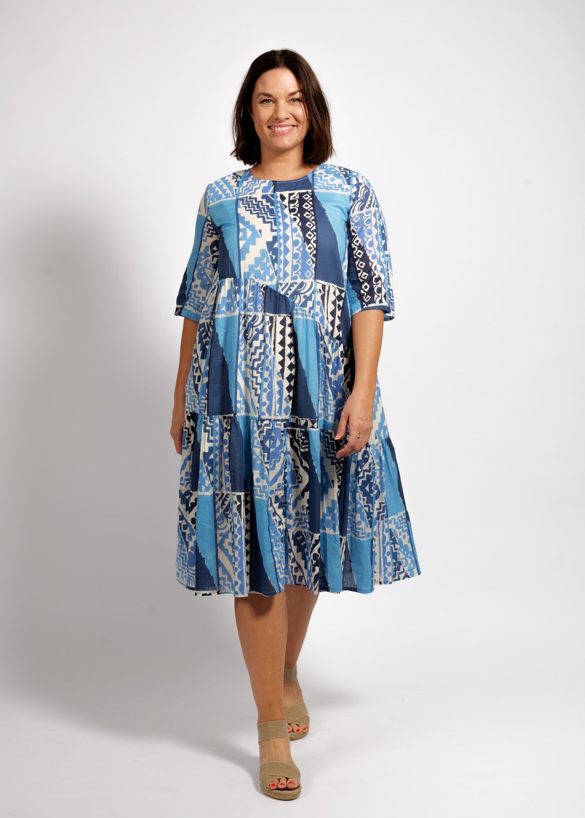 Violetta Dress in Blue Rectangles