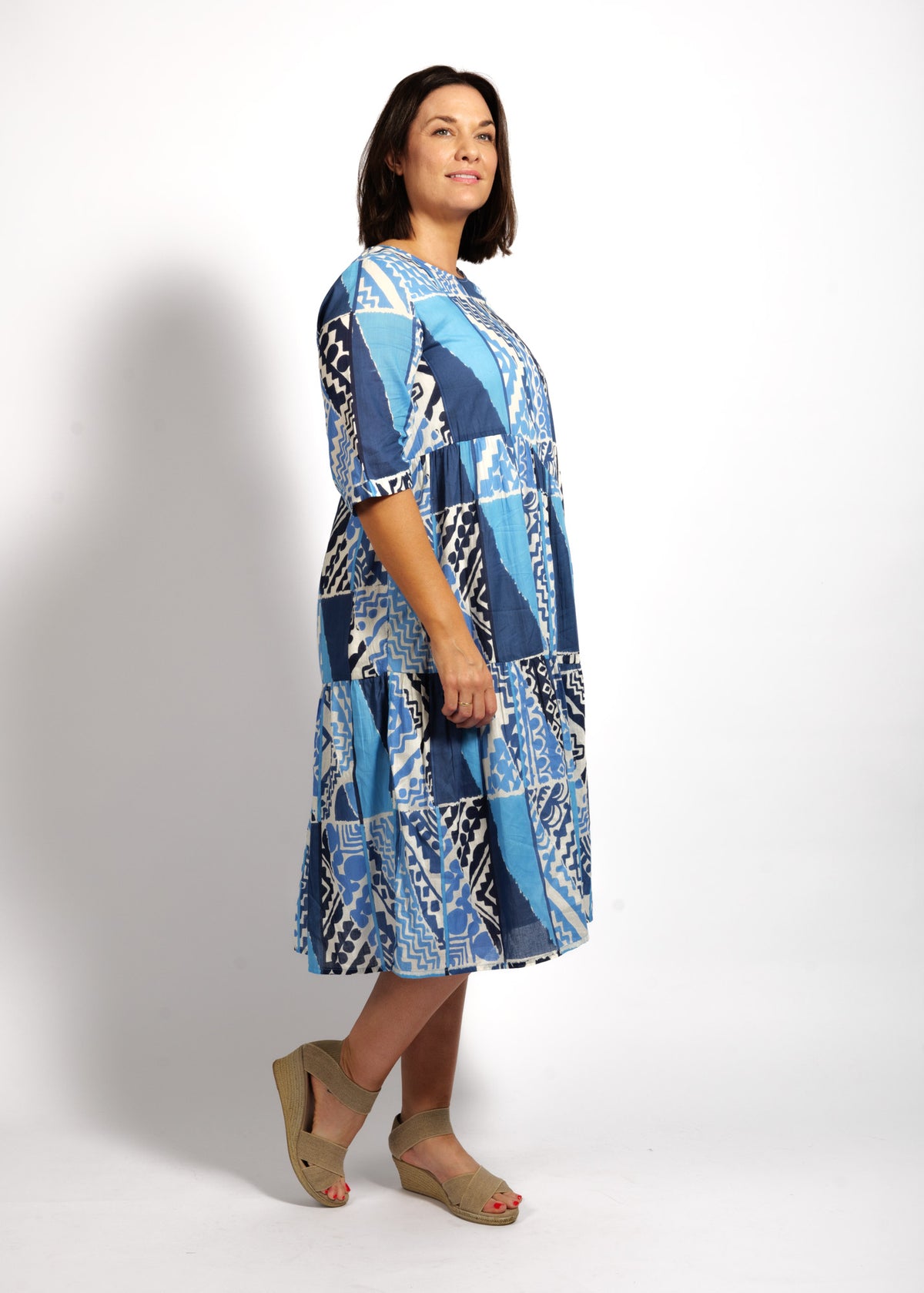 Violetta Dress in Blue Rectangles