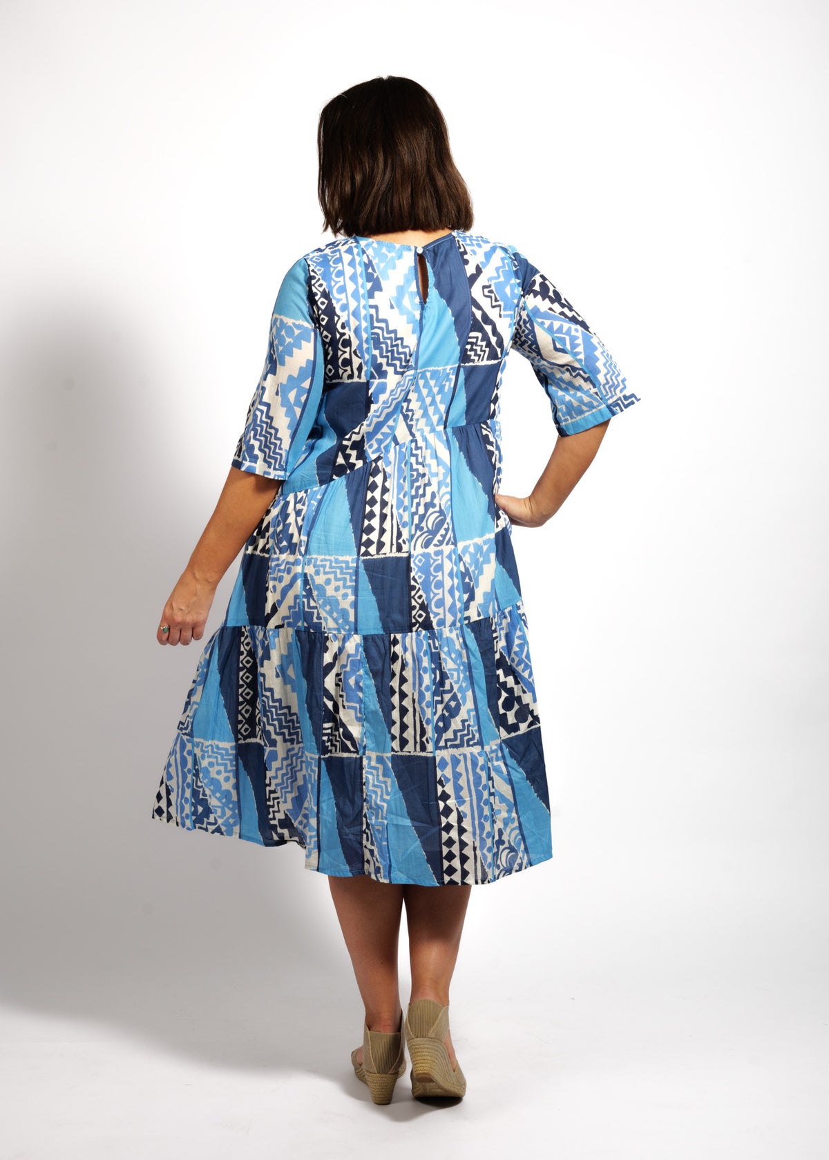 Violetta Dress in Blue Rectangles