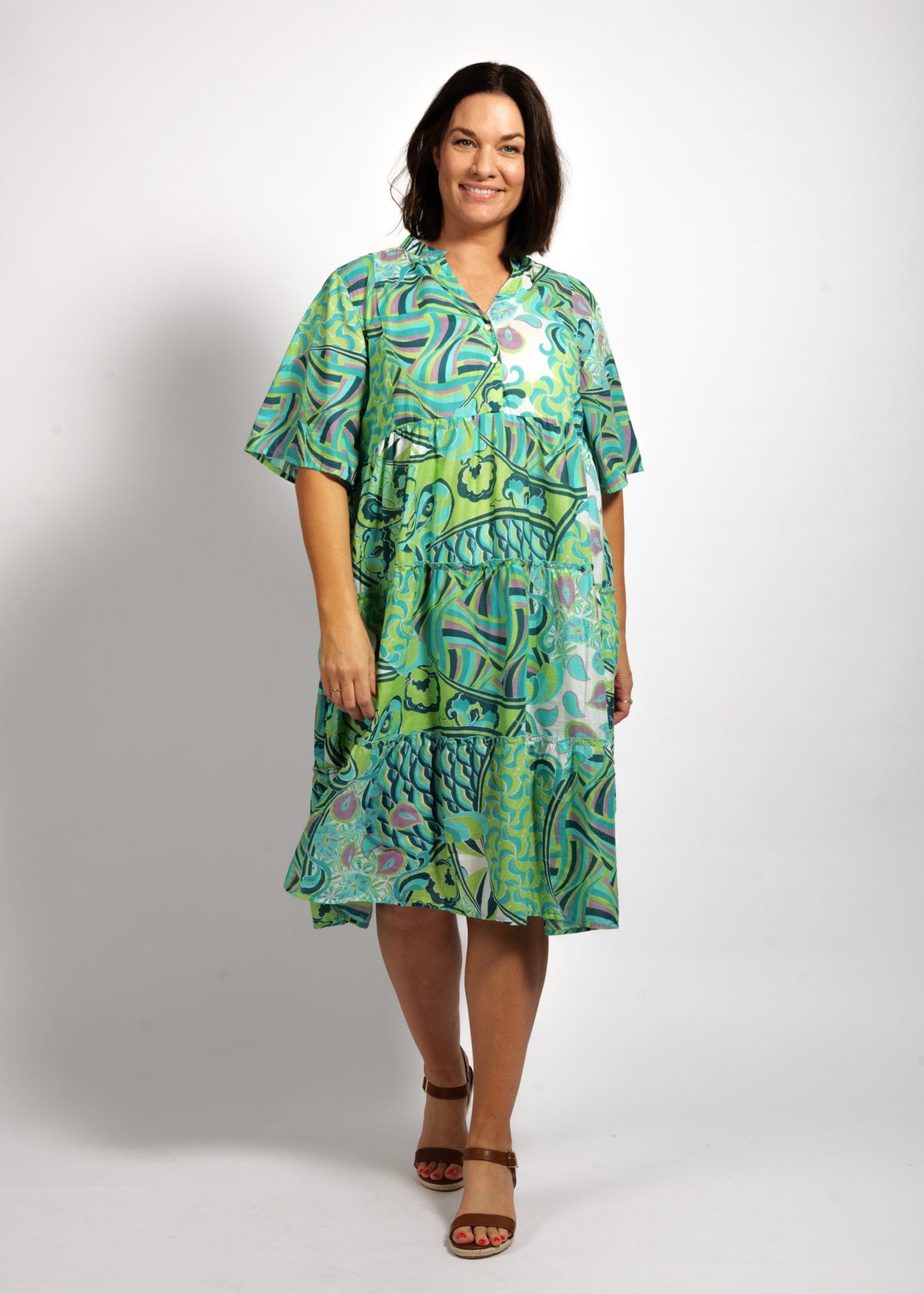 Eva Dress in Green Swirl