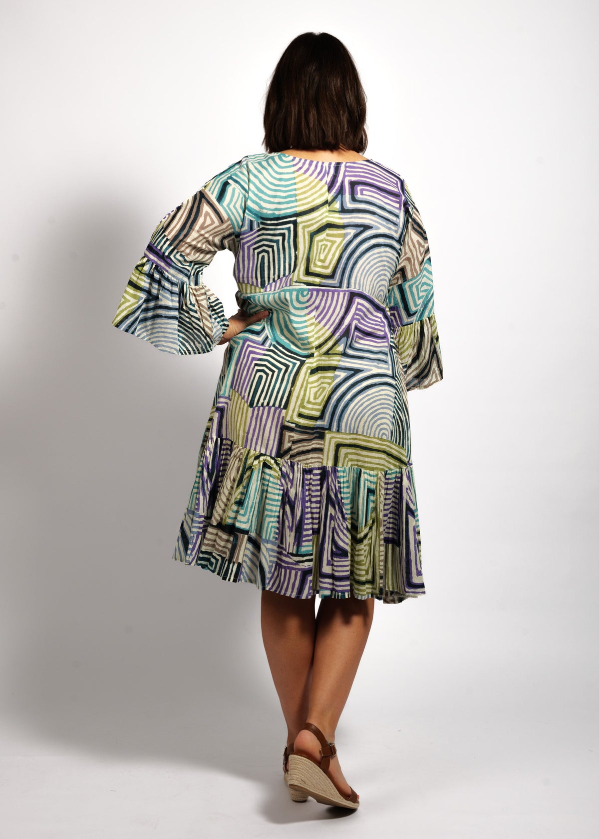 Lucia Dress in Lime Mauve Linea