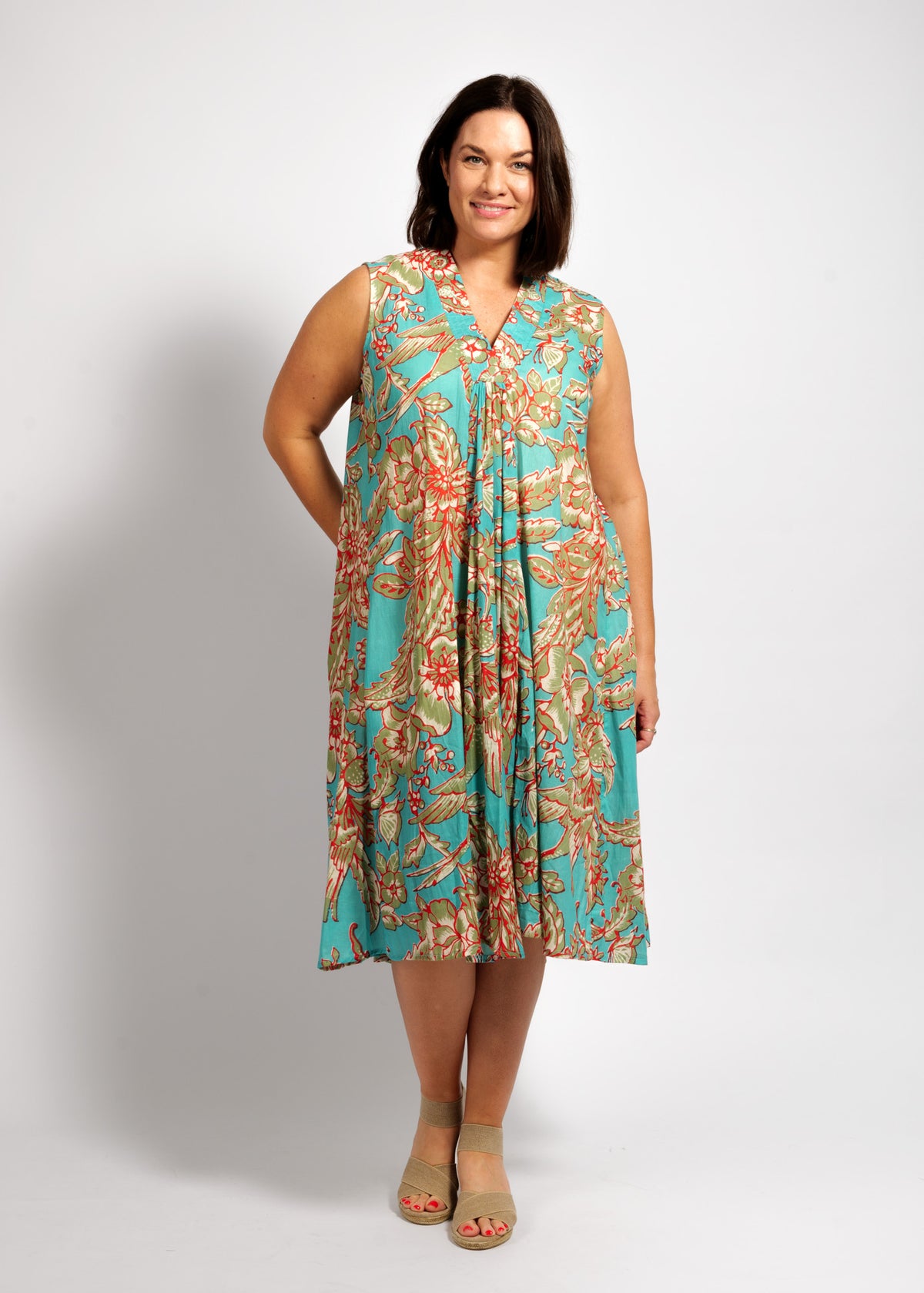 Claudia Dress in Turquoise Red Garden