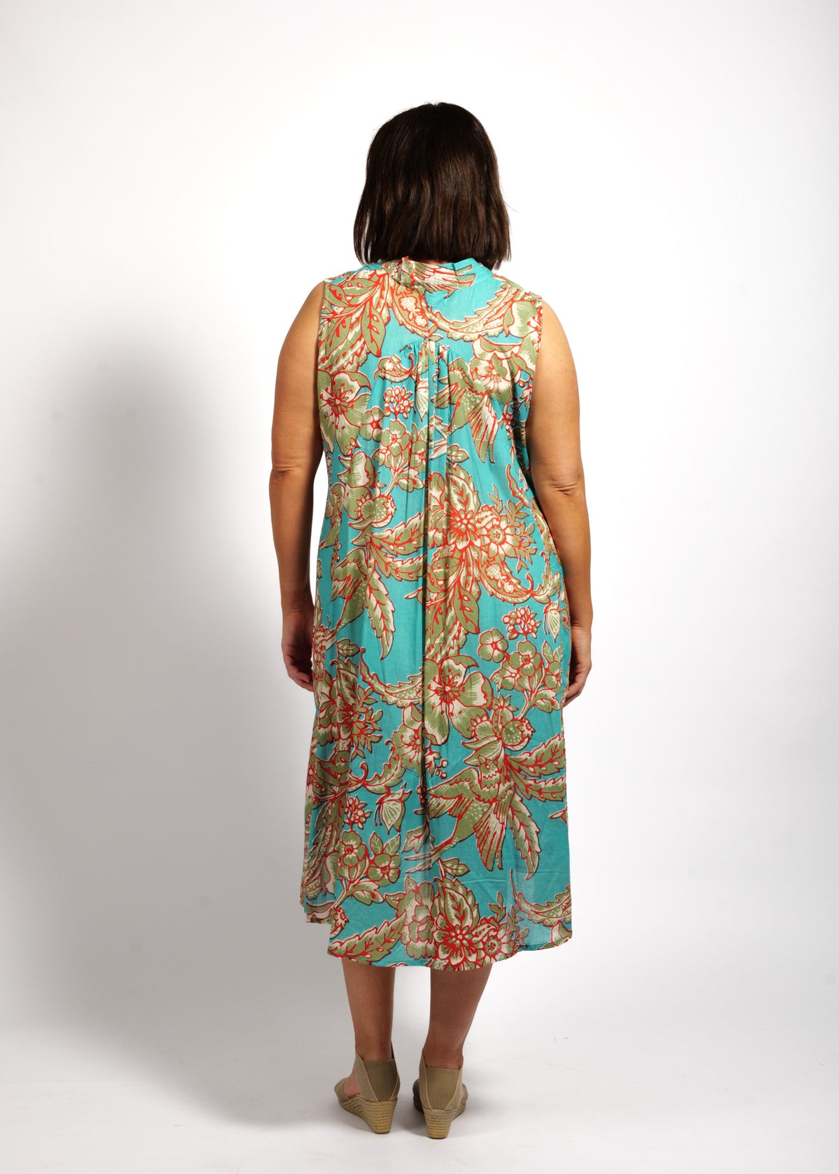 Claudia Dress in Turquoise Red Garden