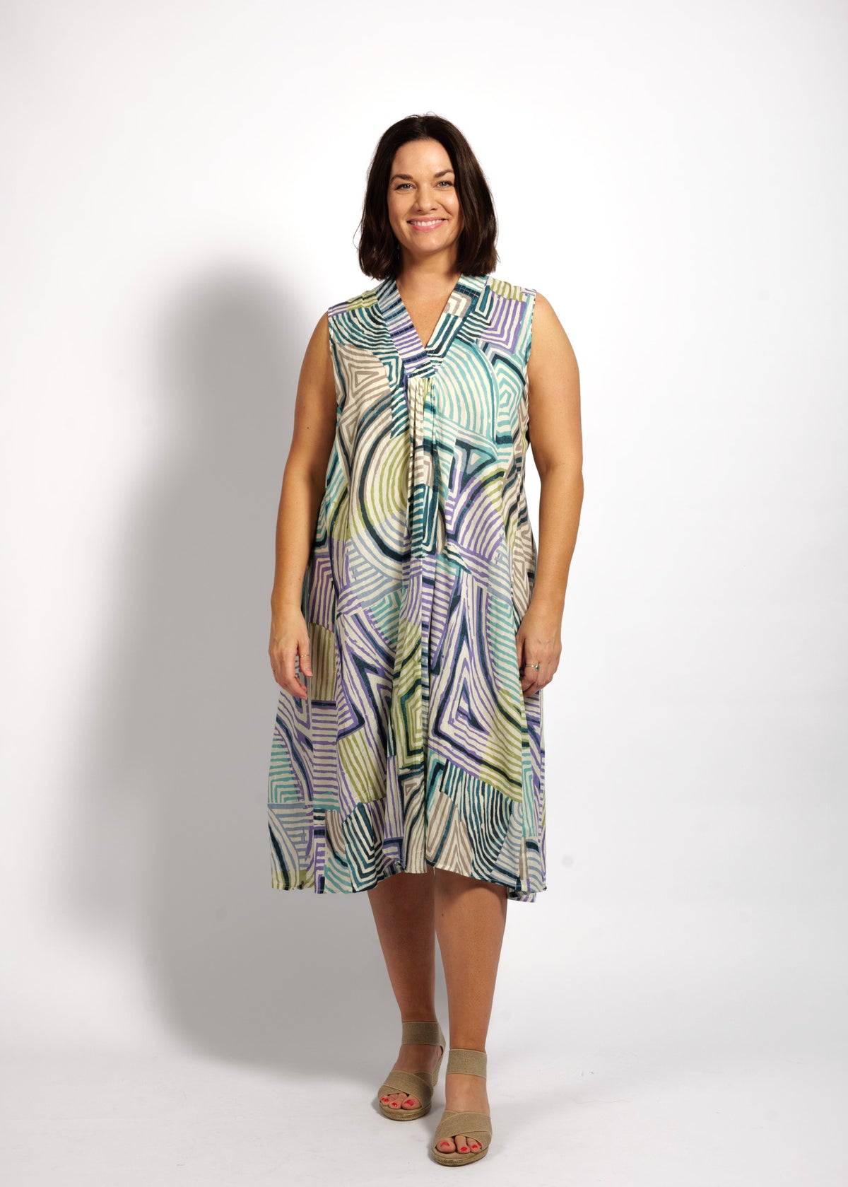 Claudia Dress in Lime Mauve Linea