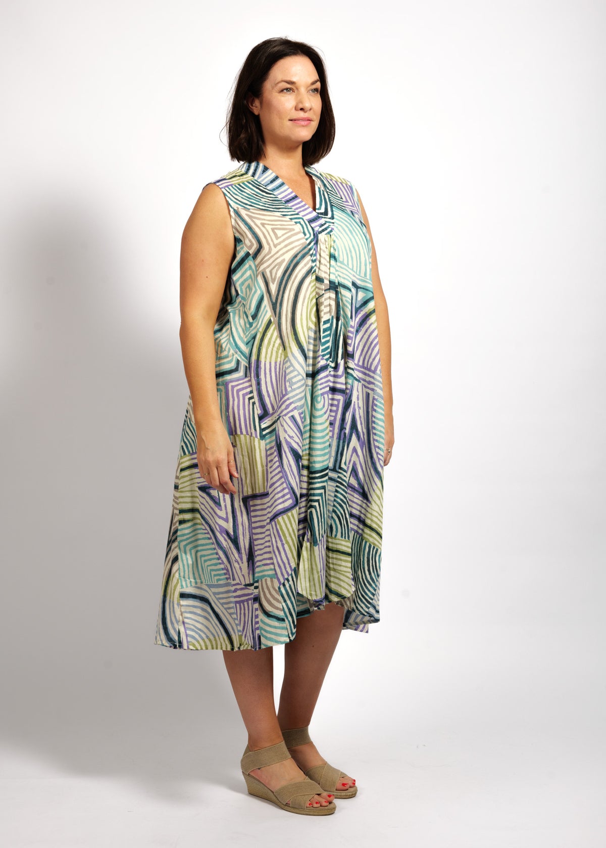Claudia Dress in Lime Mauve Linea